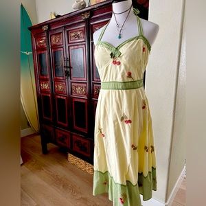 VINTAGE Anthropologie Embroidered Cherry Sundress